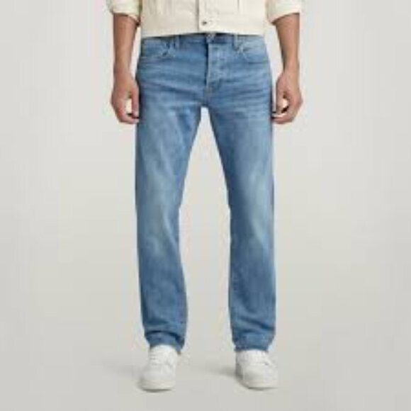 G-Star Raw Jeans Mens 36x32 Blue 3301 Straight Medium Wash Mid Rise Stretch